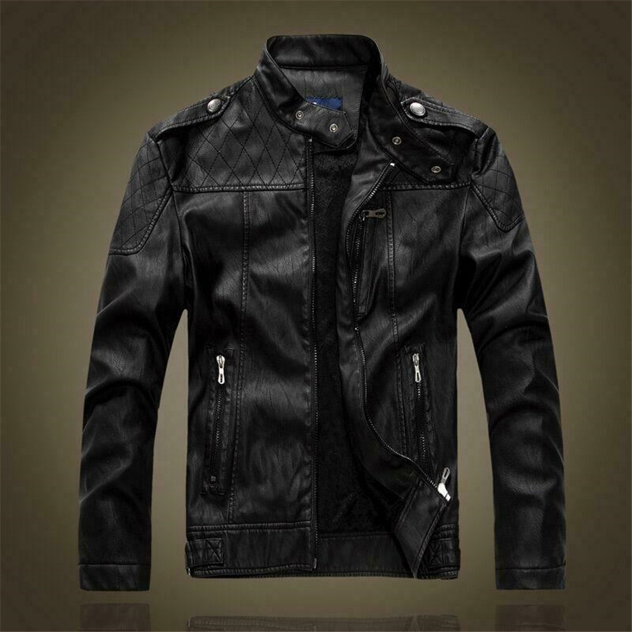 Mens Fashion Winter Stand Collar Biker Motorcycle Lambskin Leather Jacket jacket