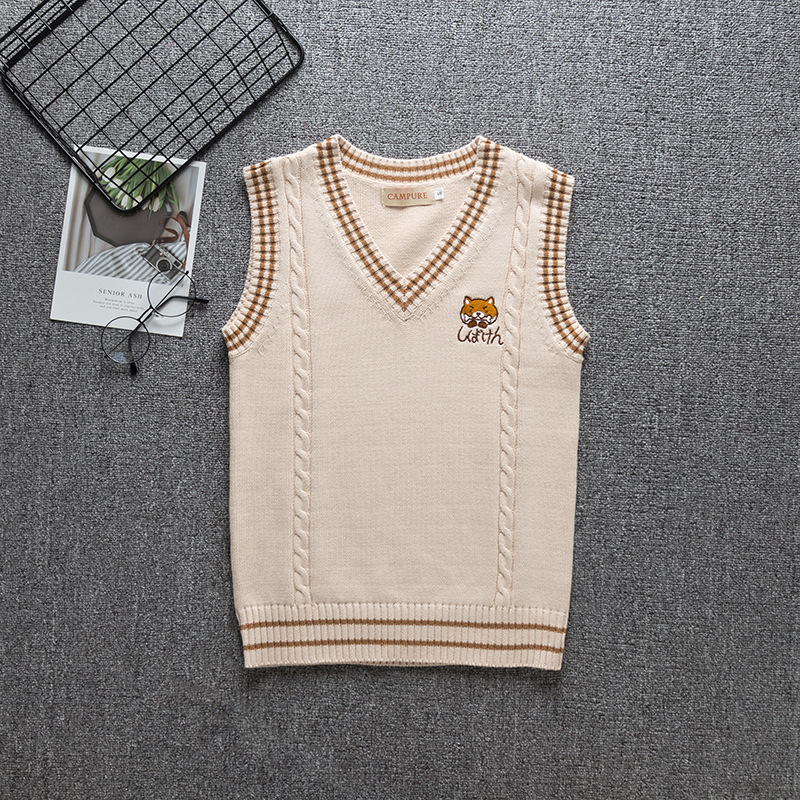  New cute puppy embroidery college style Japanese soft girl cartoon cute JK uniform color knitted vest