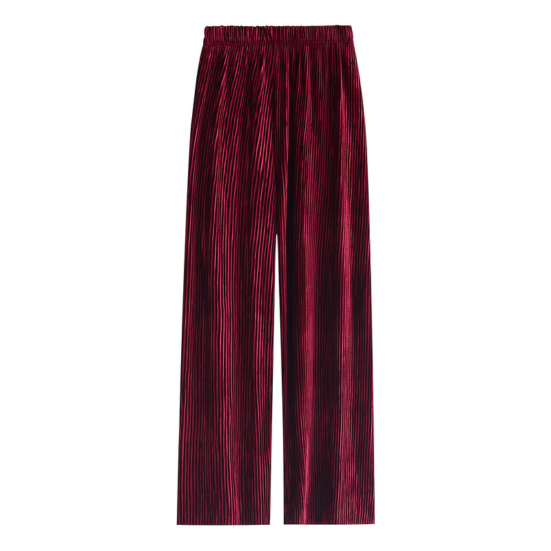 Autumn Winter Women Pant High Waist Pleated Gold Velvet Wide Leg Loose Casual Solid Mopping Trousers