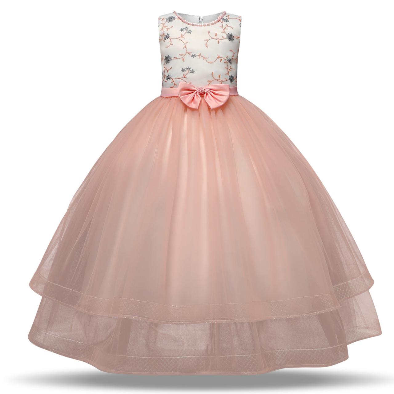 Flower Girls Dress Princess Kids Embroidery Bow Vintage Children Wedding Party Formal Ball Gown