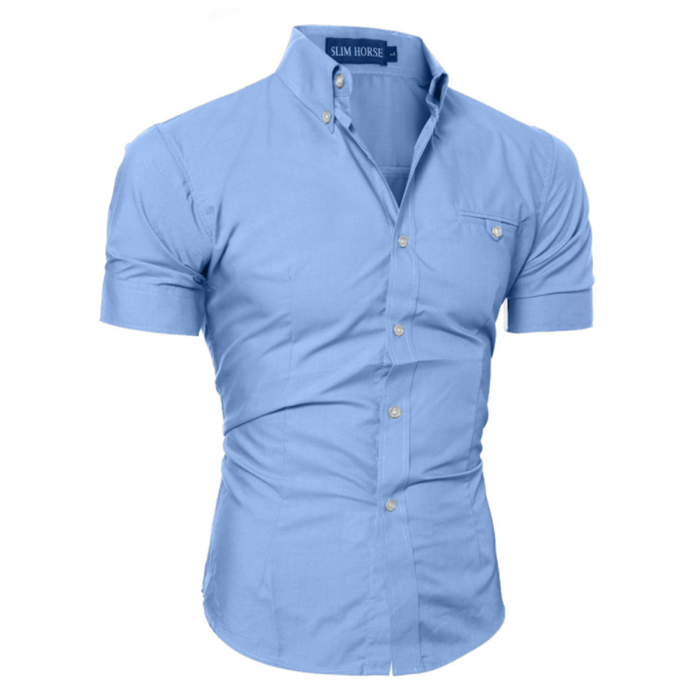 Men Slim Fit Shirt Short Sleeve Style Tops Casual Shirt Buttons Solid Formal Plus Size Top