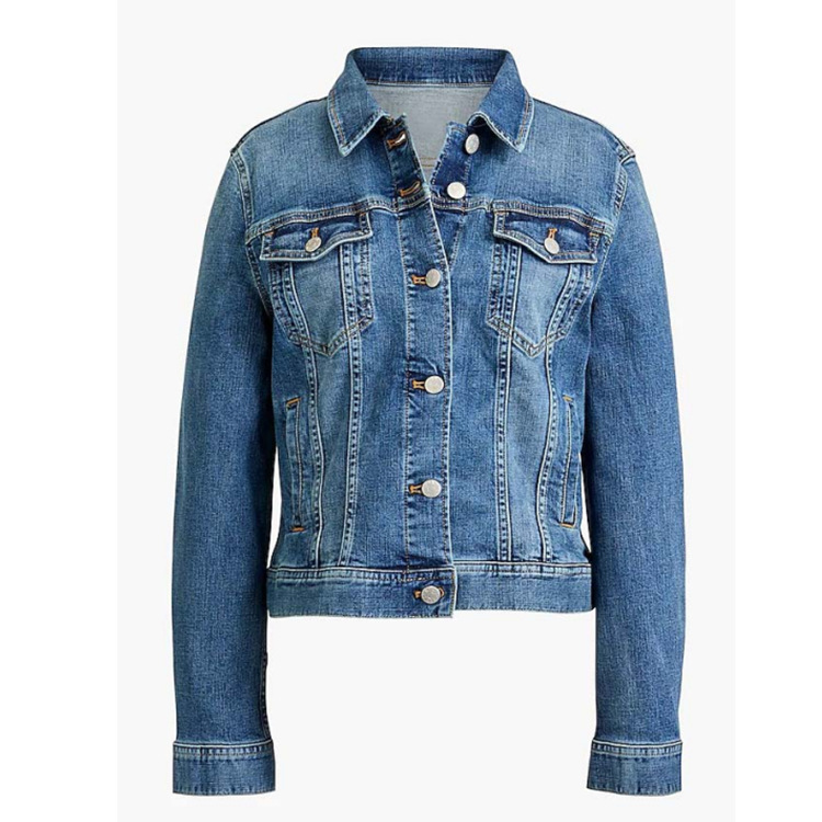 Women Denim Jacket Coat Floral Embroidery Casual Slim Outwear Vintage Blue  Embroidered Jeans Jacket