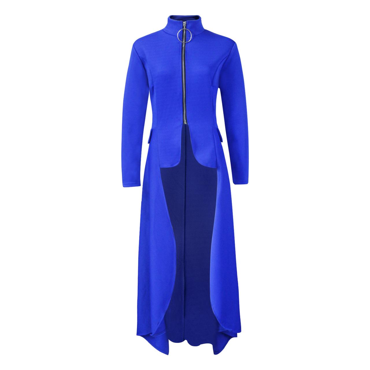 Women Zipper Long Sleeve Plus Size Dress Maxi Tunic Loose Ladies Autumn Stylish Elegant Long Sleeve High Low Tunic