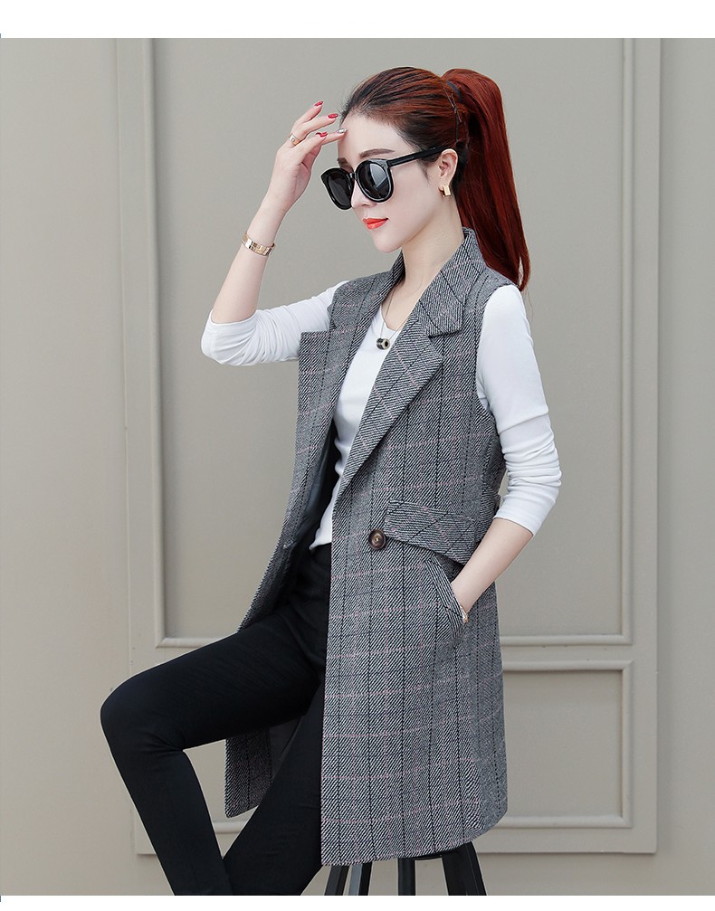 Women Suit Waistcoat Spring Autumn New Style Western Style Outer Vest Waistcoat Mid-length Thin Coat
