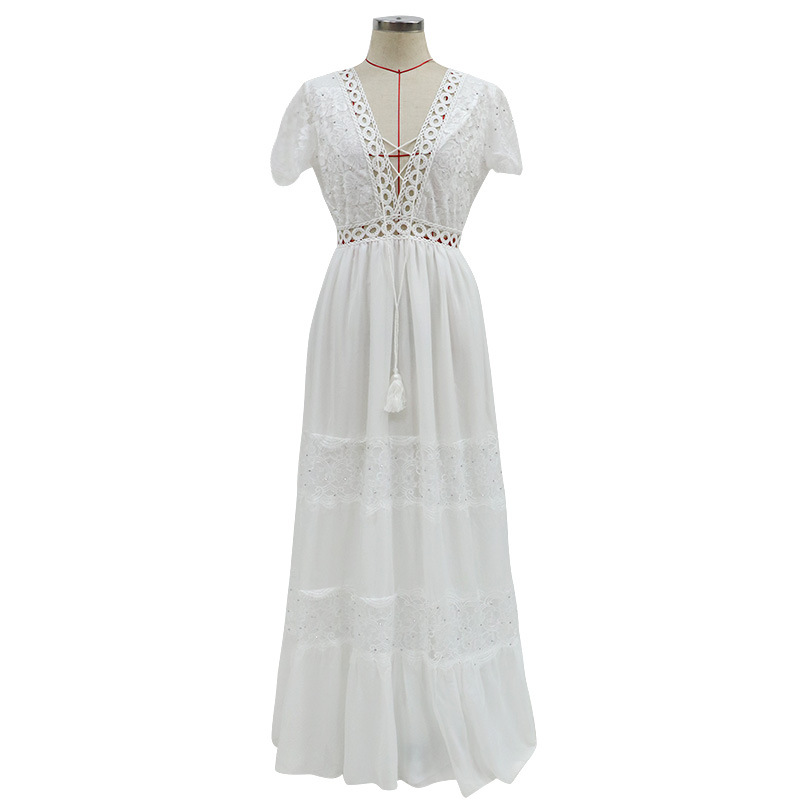 Boho Wedding Dress V Neck Short Sleeve Backless Slim Summer Beach Bridal Gowns