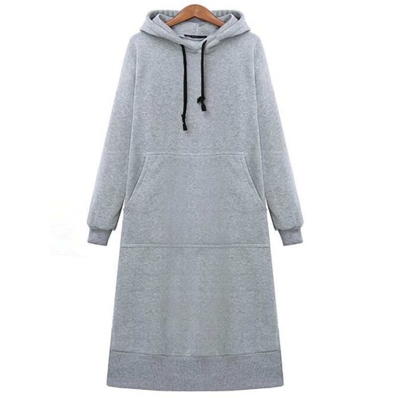 Women Loose Long Hoodie Autumn Winter Baggy Pullover Oversized Sweatshirt Dress Casual Solid Color Hooded Sweatshirts Student's