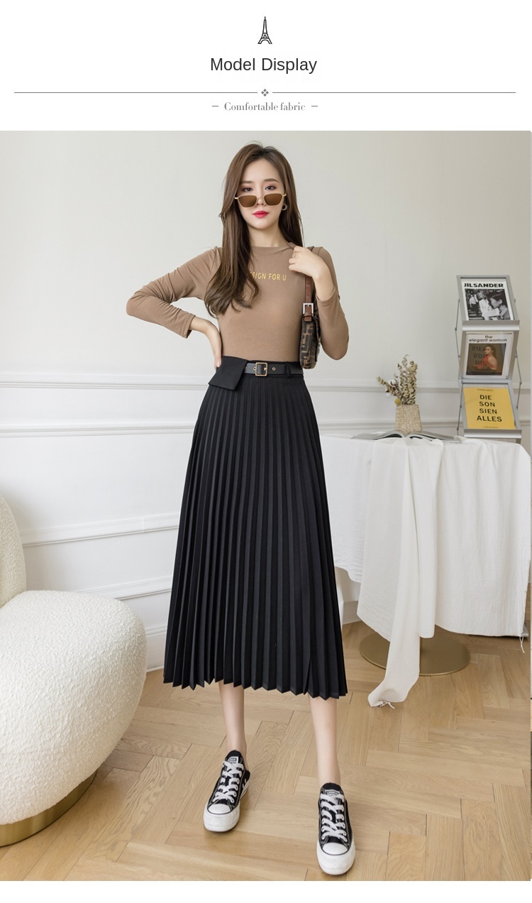 2021 Mid-length Women Skirts Fashion Solid Spring Summer Pleated Skirts