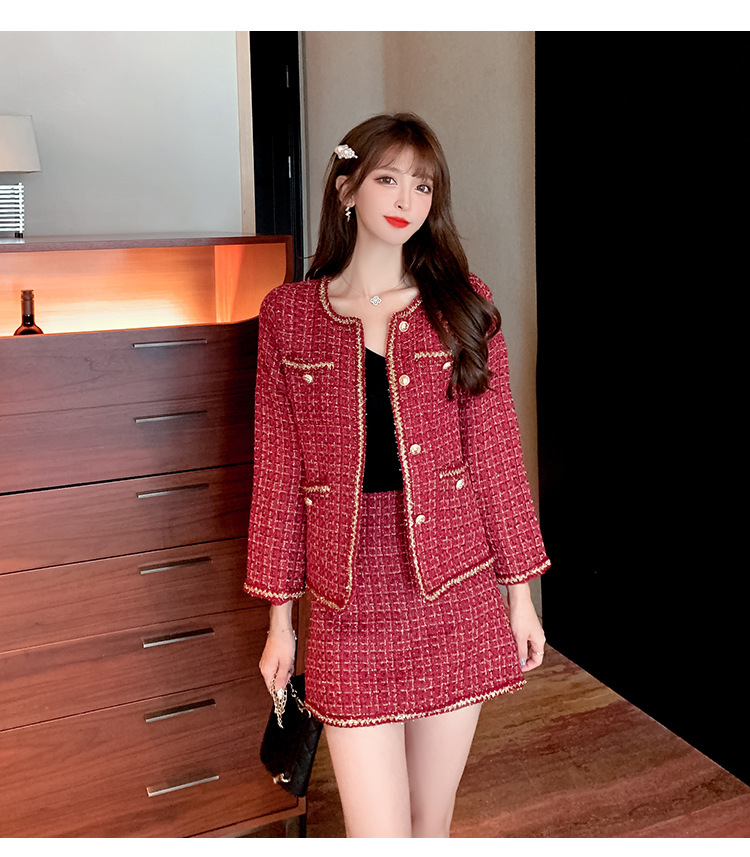  New Autumn Winter Small Fragrance Two Piece Set Women Woolen Short Jacket Coat + Skirts Sets French Vintage 2 Piece Skirt Suits