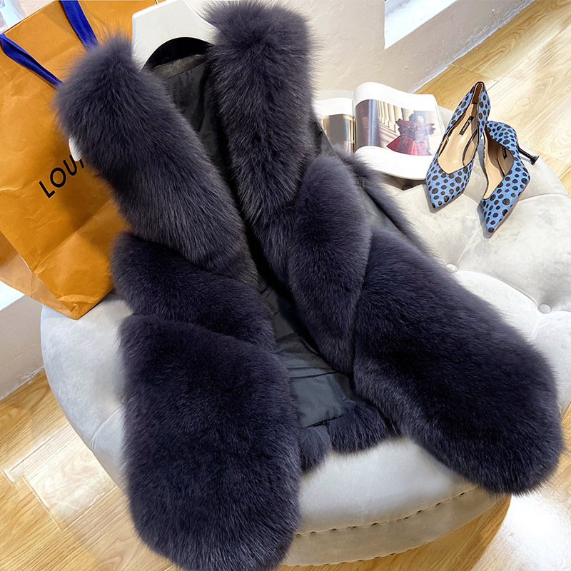 Autumn winter fur all-in-one women waistcoa fur vest mid-length fox fur warm vest coat