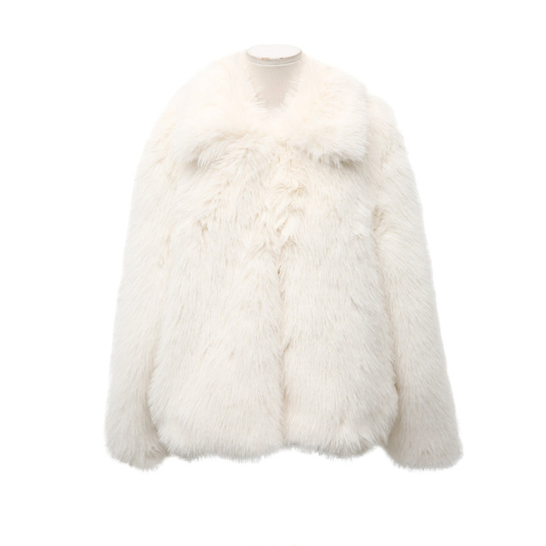 Women Faux Fur Coat Winter Lapel Faux Fur Plush Loose Short Coat
