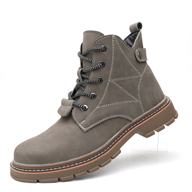 men Labor insurance shoes high-top microfiber leather steel toe cap with beef tendon bottom Martin boots shoe