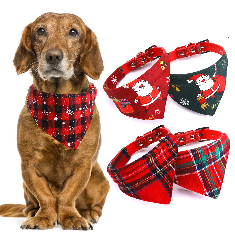 Hot selling Christmas pet collar saliva towel, dog triangle scarf, cat collar scarf