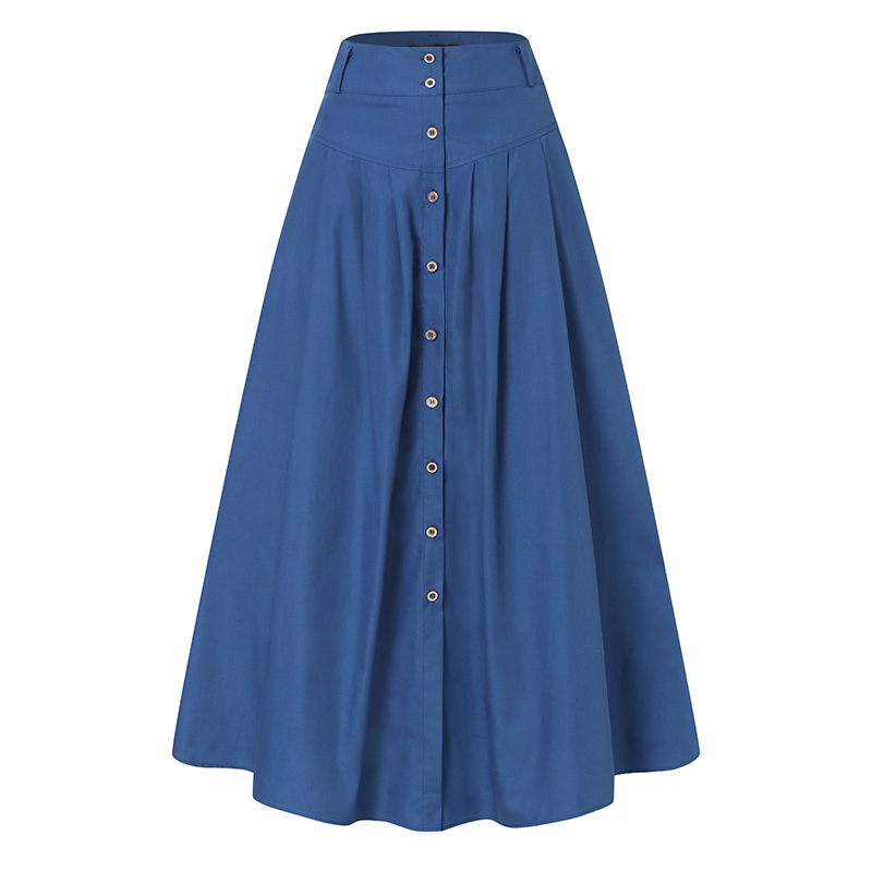 Fashion Autumn Maxi Skirts Women Button Sundress Casual High Waist Long Female Solid Robe