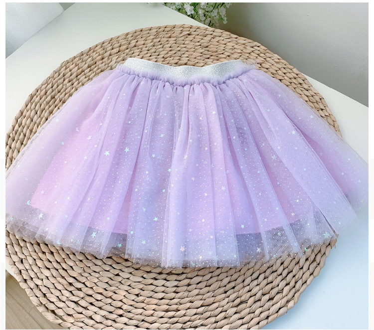Girls Spring Autumn Children's Skirts Star Tutu Children's 3 Gauze Princess Half Body Mesh Skirt