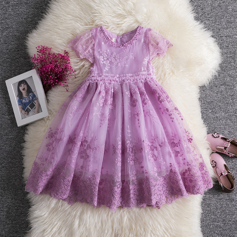 Children's Skirts Small And Medium-sized Girls' Dresses Short-sleeved Lace Spring Autumn Princess Dress