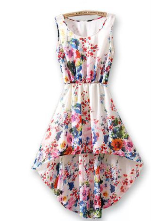 Women Summer Slim Fashion Print Irregular Sleeveless Tank Dress