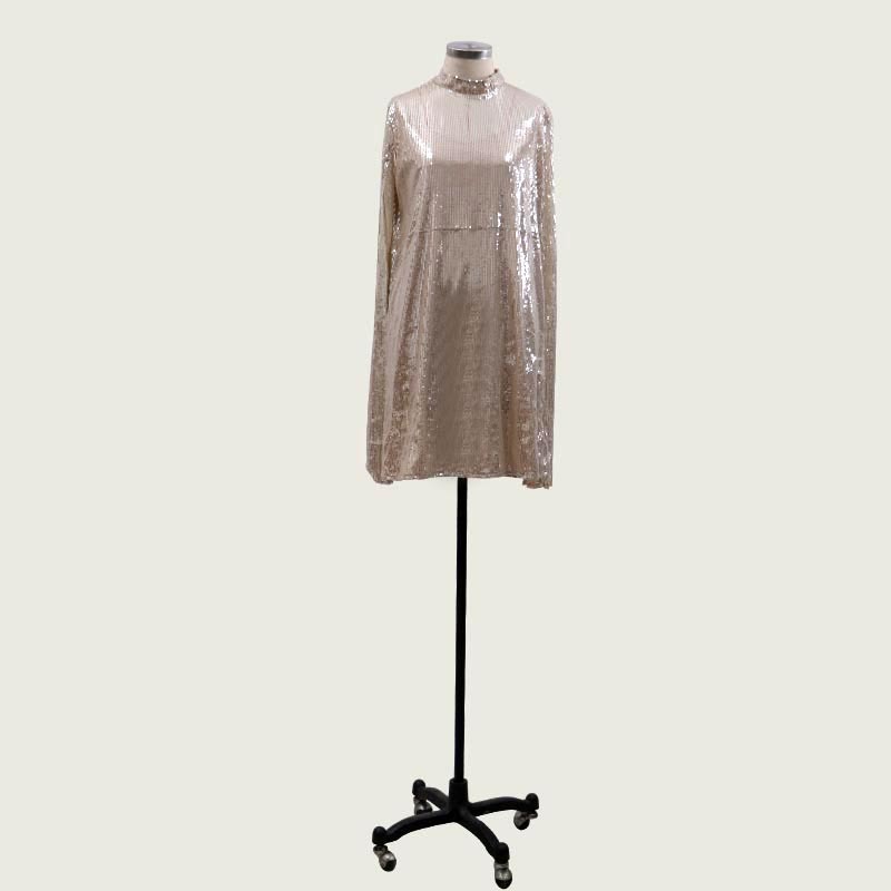 New women's sequin long-sleeved split dress Small stand-up collar sequin loose dress 