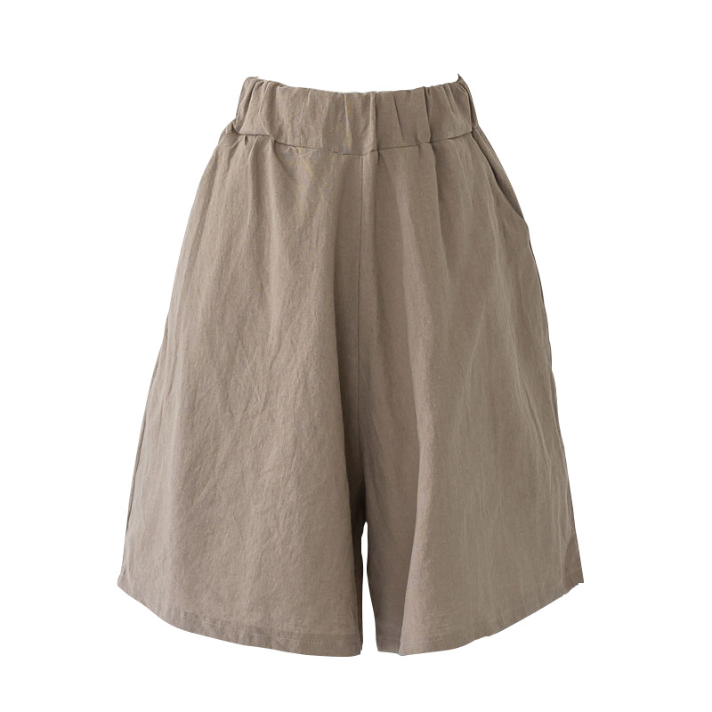 Women Clothing Summer Wide-leg Pants Cotton Linen Casual Plus Large Size Elastic Waist Five-point Wide-leg Shorts 