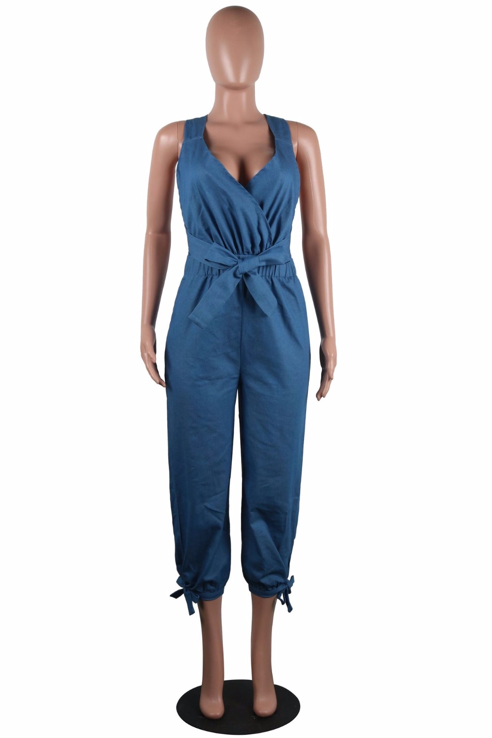 women Casual Denim Jeans Halter V Neck Jumpsuits Overalls Summer Sexy Backless Sleeveless Playsuits Plus Size High Street Romper