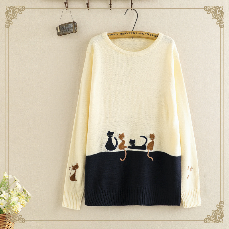 College style student pullover bottomed knitwear fresh cartoon cute long sleeve sweater blouse