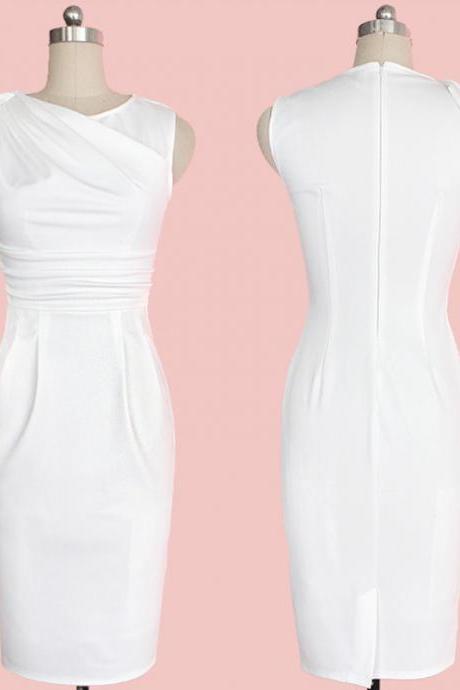 Elegant Ruffle Sleeve Knee length Work Office Casual Slim Wiggle Pencil Sheath Bodycon Women Dress white Color