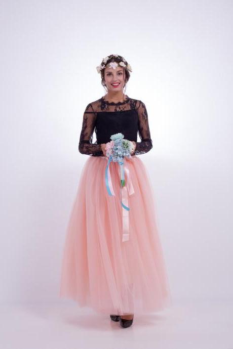 6 Layers Tulle Skirt Summer Maxi Long Muslim Skirt Womens Elastic Waist Lolita Tutu Skirts Samlon