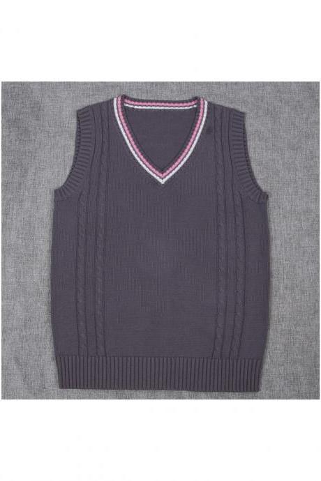Japanese School Uniform Knitted Vest Women V-neck Sleeveless Sweater Jk Students Pullover Gray