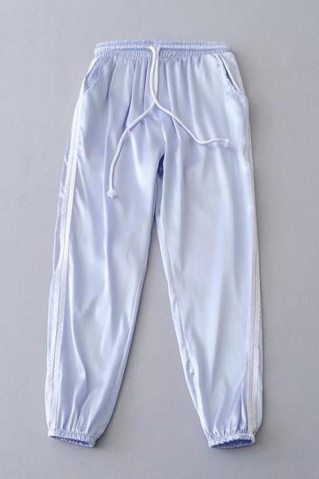Sweatpants Women Sport Pants Joggers Casual Harlan Yoga Gym Side Striped Drawstring High Waist Lady Femme Trousers blue gray 