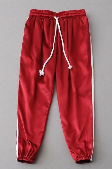 Sweatpants Women Sport Pants Joggers Casual Harlan Yoga Gym Side Striped Drawstring High Waist Lady Femme Trousers red