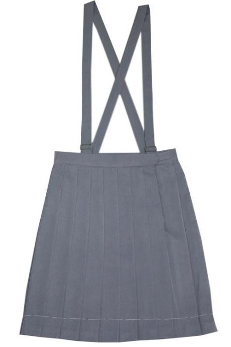Japanese School Uniform Braces Skirt Girls Solid Pleated Jk Suspender Jumper Skirt Cosplay Costume Gray