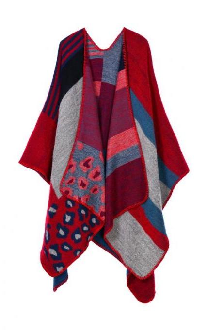 Women Lady Faux Cashmere Scarf Plaid Poncho Cape Floral Wrap Shawl Blanket Cloak 8#