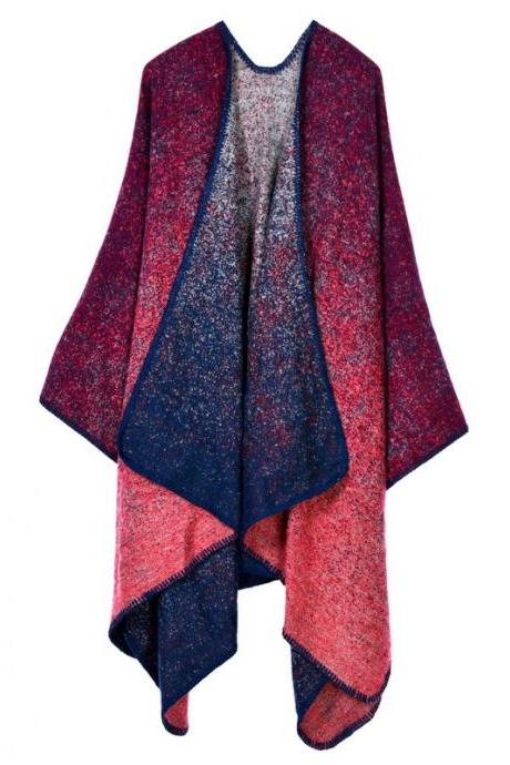 Women Lady Faux Cashmere Scarf Plaid Poncho Cape Floral Wrap Shawl Blanket Cloak 15#