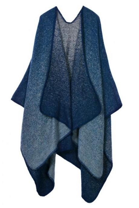 Women Lady Faux Cashmere Scarf Plaid Poncho Cape Floral Wrap Shawl Blanket Cloak 16#