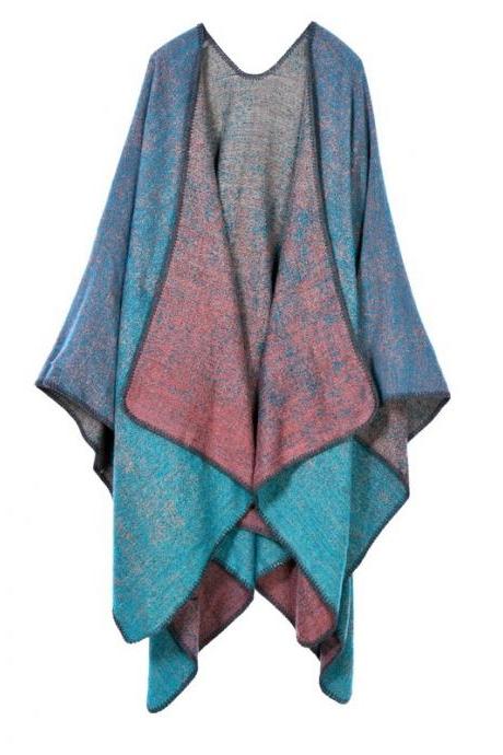 Women Lady Faux Cashmere Scarf Plaid Poncho Cape Floral Wrap Shawl Blanket Cloak 18#