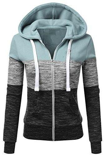 Spring Autumn Women Sweatshirt Coat Casual Zipper Contrast Color Hooded Jacket Outerwear 3#