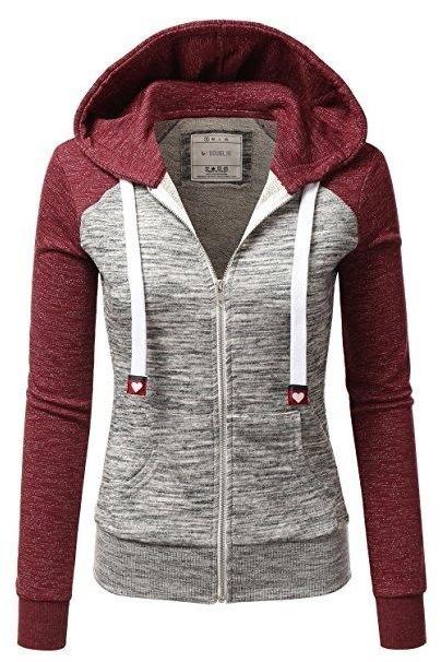 Spring Autumn Women Sweatshirt Coat Casual Zipper Contrast Color Hooded Jacket Outerwear 4#