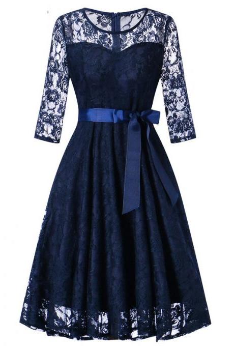 Beautiful A Line Prom Dresses New Blue Lace Floor Length Party Evening ...