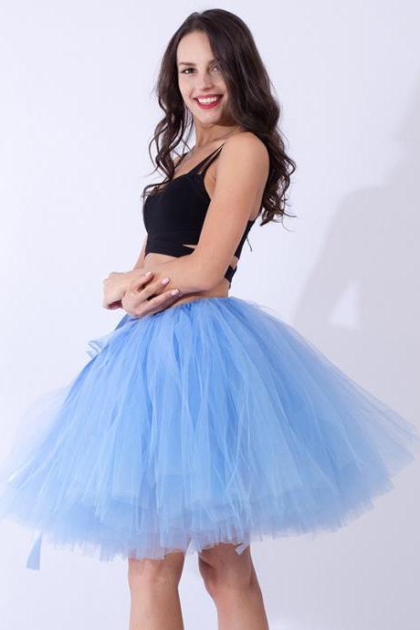 Midi Tulle Skirt Elegant Wedding Bridal Bridesmaid Women Tutu Skirt Lolita Petticoat China Blue