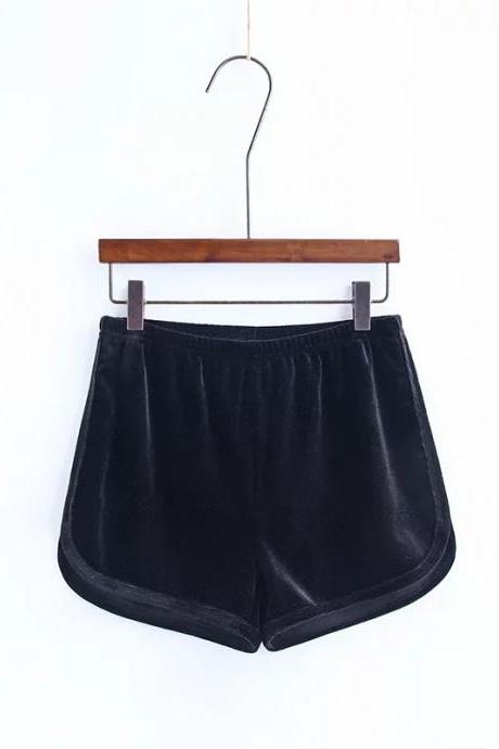 Workout Shorts Women Summer Loose Casual Elastic High Waist Velvet Shorts black