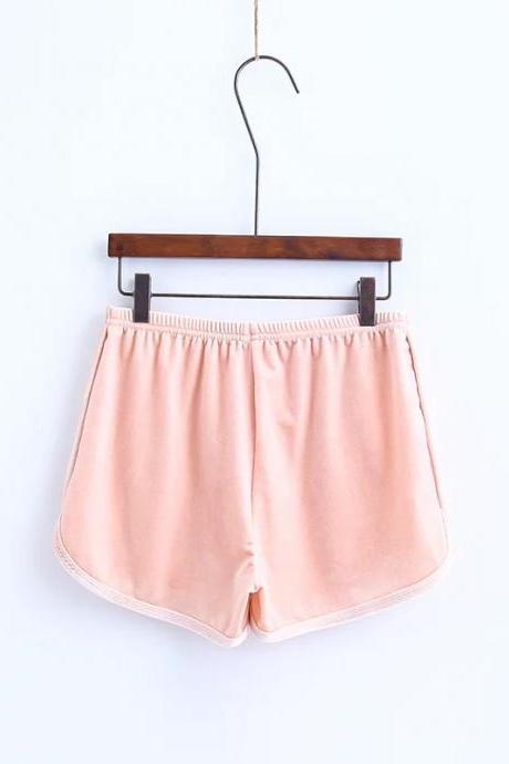 Workout Shorts Women Summer Loose Casual Elastic High Waist Velvet Shorts pink