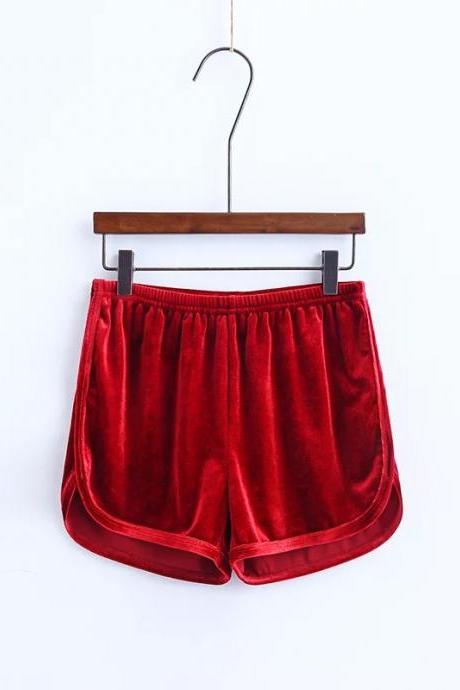 Workout Shorts Women Summer Loose Casual Elastic High Waist Velvet Shorts red
