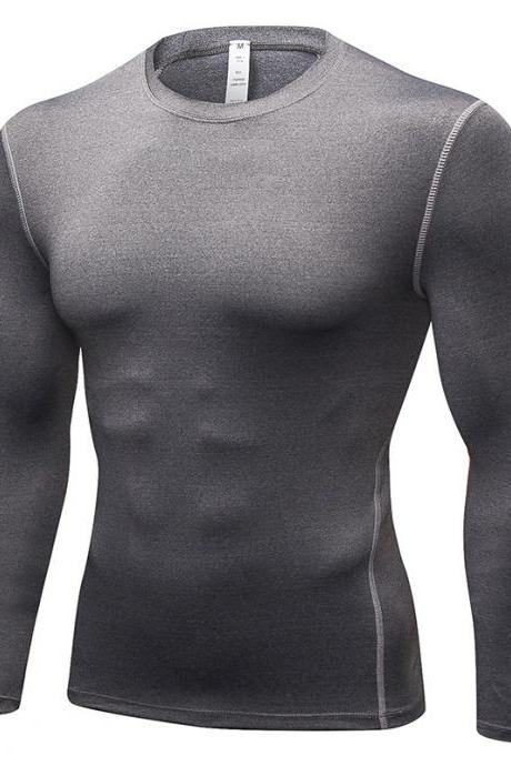 Men Pro Quick Dry Fitness Sport Run Yoga Exercise Gym Top Compression Tee Basketball Workout Hiking Board T Shirt Gray