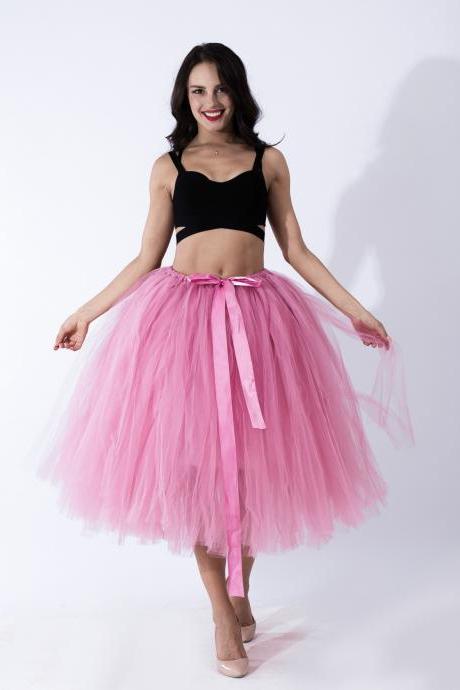 Women Puffy Tutu Skirts Long Tea Length Tulle Skirt Wedding Bridesmaid Lolita Underskirt Blush