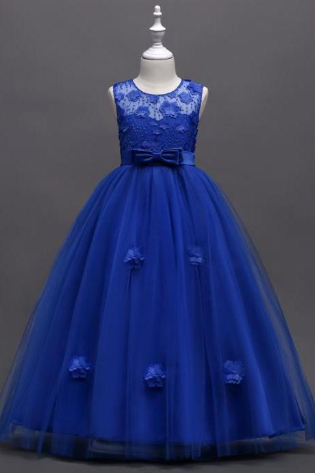 Long Flower Girl Dress Teen Kids Formal Party Wedding Birthday Gown Children Clothes royal blue