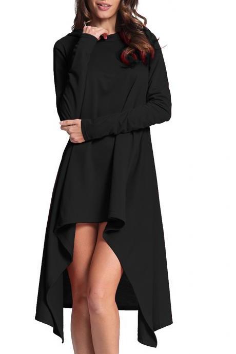 Women High Low Hoodies Aymmetrical Hem Casual Loose Long Sleeve Pullover Sweatshirt Black