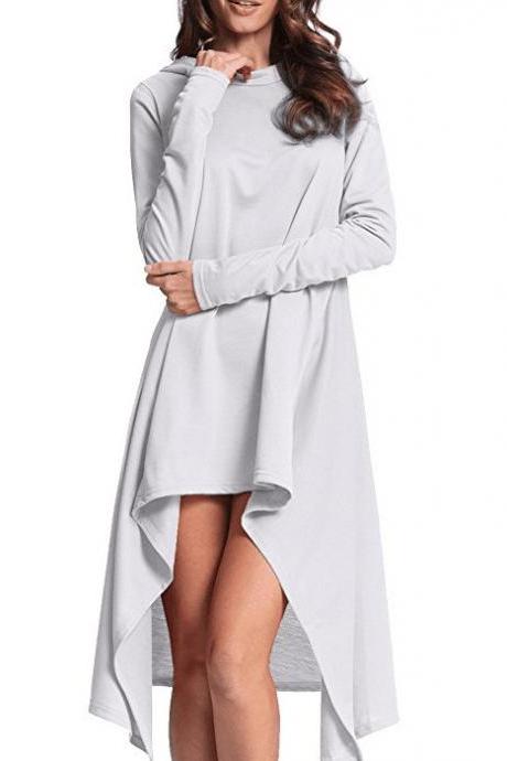 Women High Low Hoodies Aymmetrical Hem Casual Loose Long Sleeve Pullover Sweatshirt off white