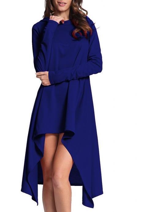 Women High Low Hoodies Aymmetrical Hem Casual Loose Long Sleeve Pullover Sweatshirt Royal Blue