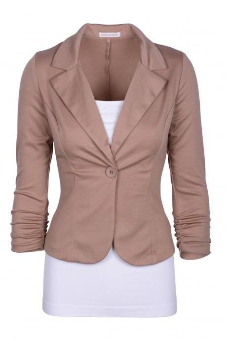 Fashion Spring Women Slim Blazer Coat Long Sleeve One Button Casual Suit Jacket Ladies Work Wear Khaki