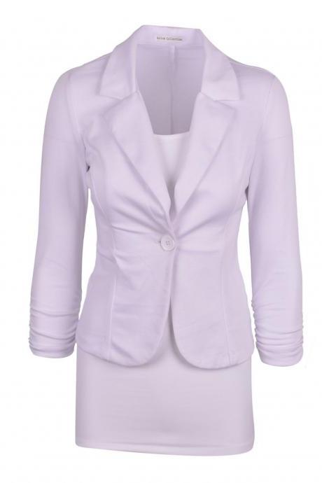 Fashion Spring Women Slim Blazer Coat Long Sleeve One Button Casual Suit Jacket Ladies Work Wear off white