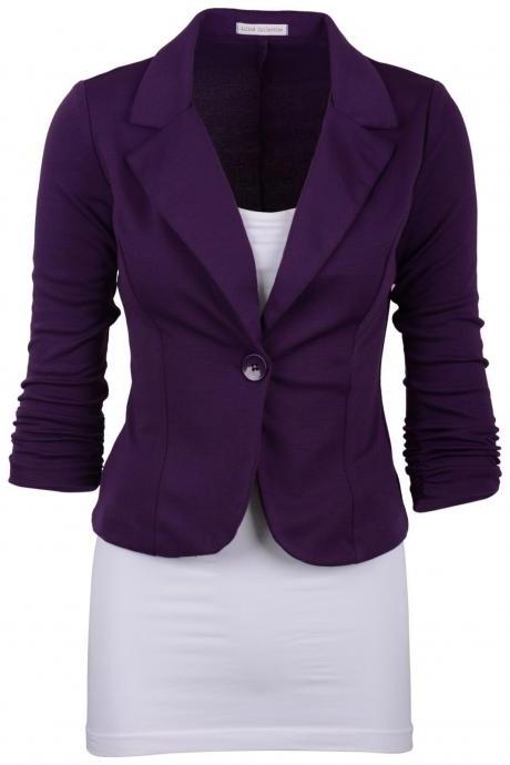 Fashion Spring Women Slim Blazer Coat Long Sleeve One Button Casual Suit Jacket Ladies Work Wear purple